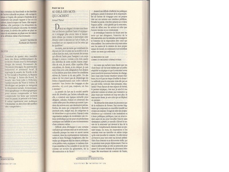 "Entre les murs/hors les murs, culture et publics empêchés" (2015) Édition Actes Sud