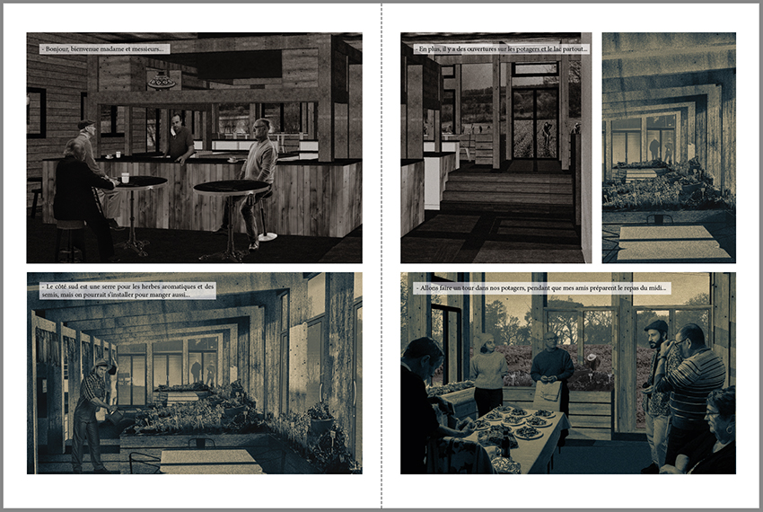 Vagabondages 2 (2022), roman graphique du studio Architecture, ville et territoires, 120 pages format 19,5 x 26 cm, ensap Bordeaux.