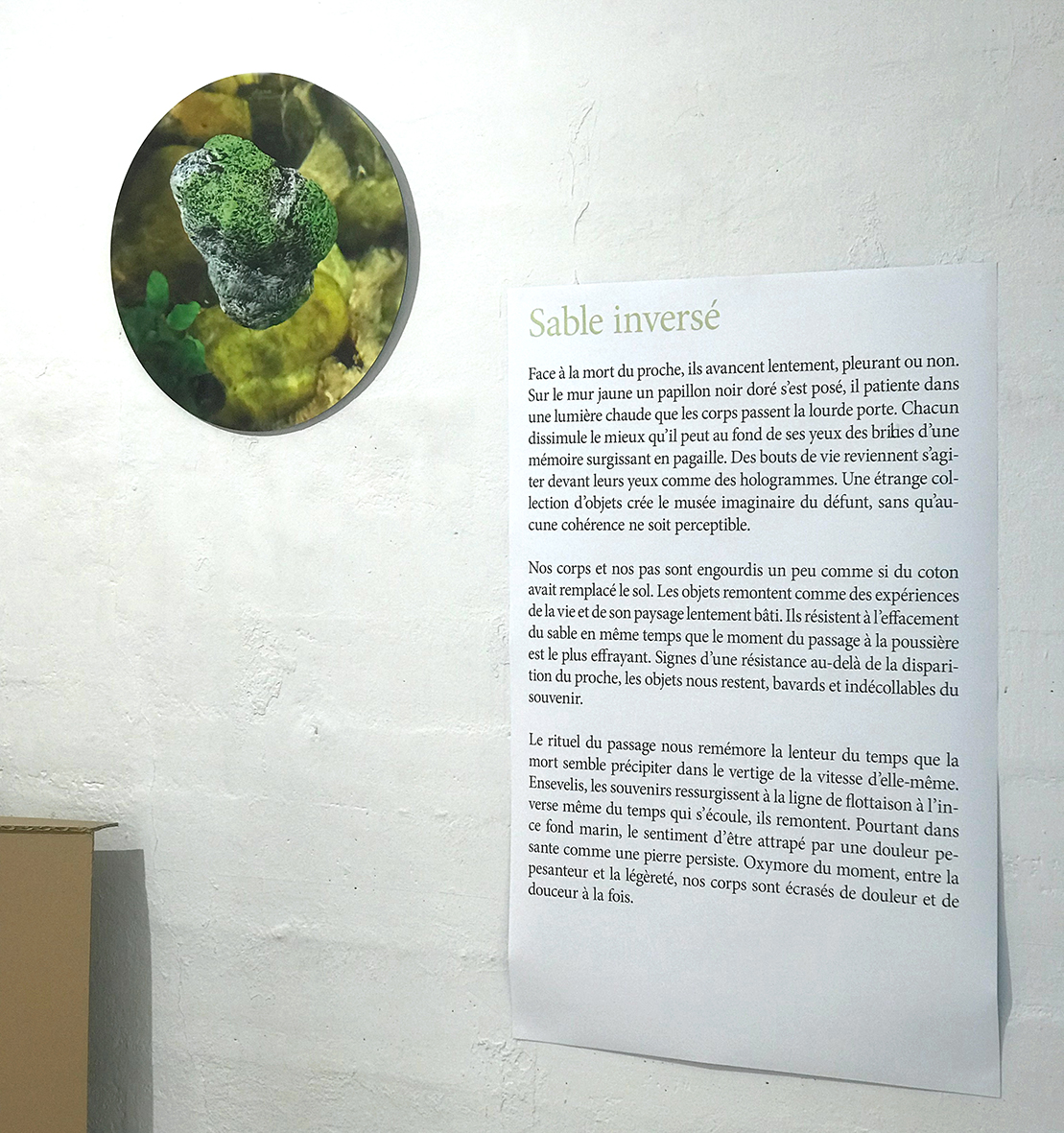 Arnaud Théval et CANCAN Au sablier inversé (2019) médaillon et texte Sable Inversé de la série United color of.