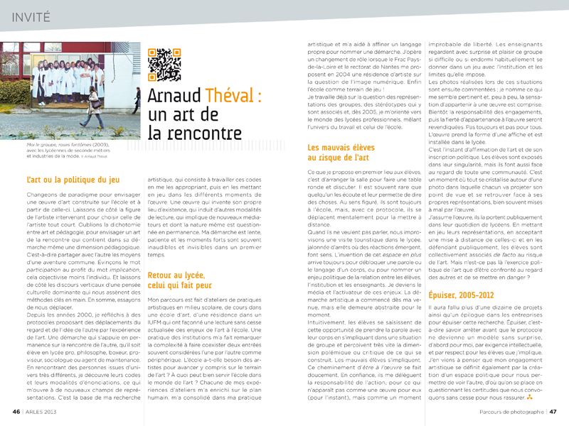 "Parcours photographique, Arles 2013", édition Scéren (cndp-crdp) collection Point de rencontre.
